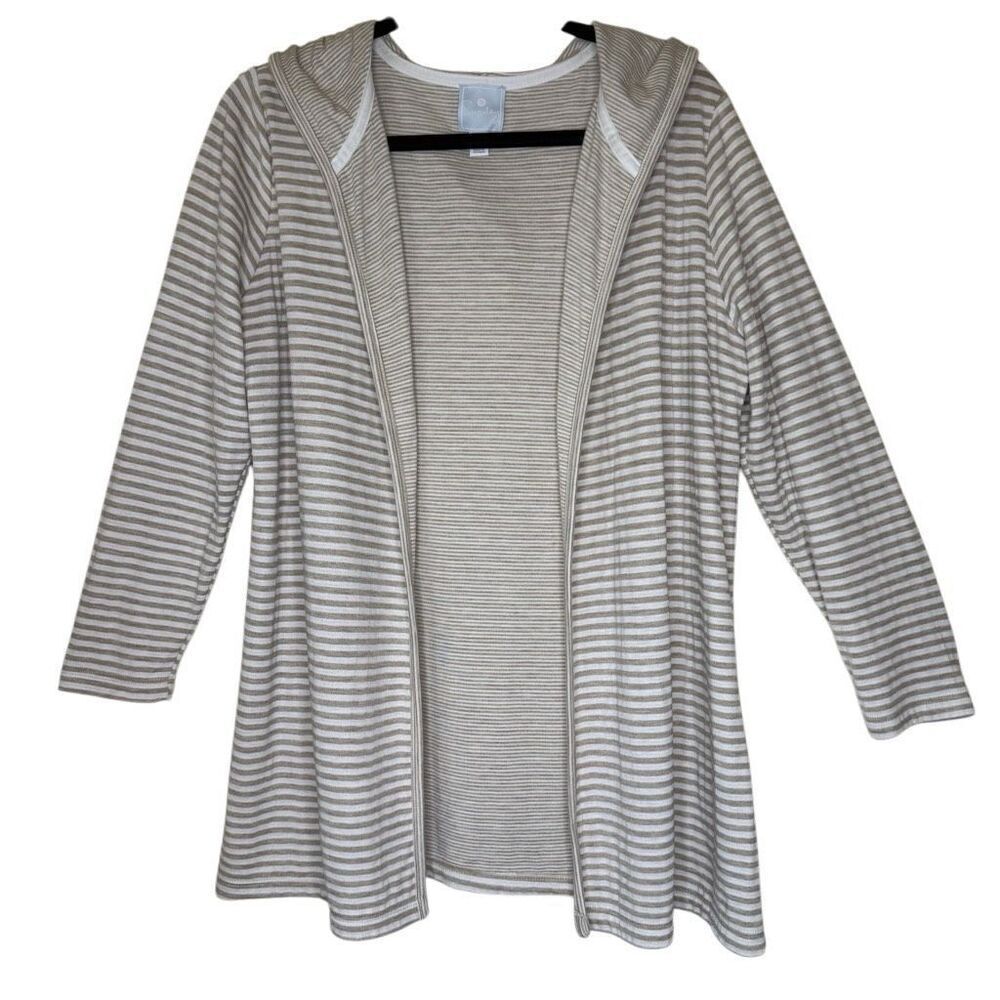 Sunday Tan & White Striped Hooded, Open Cardigan Size 1X Beach, Normcore